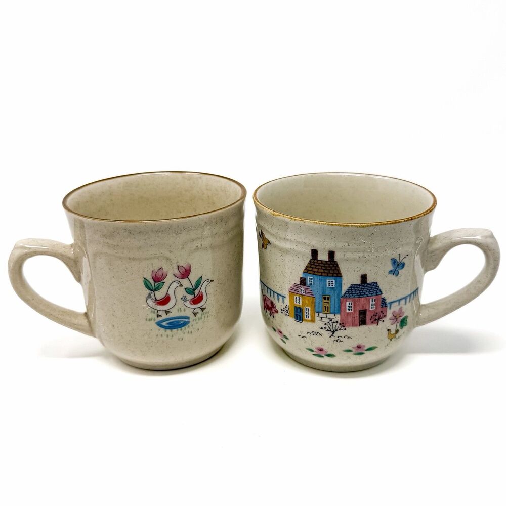 2 Vintage International Heartland Stoneware Mugs Farmhouse Cottagecore - Picture 2 of 9